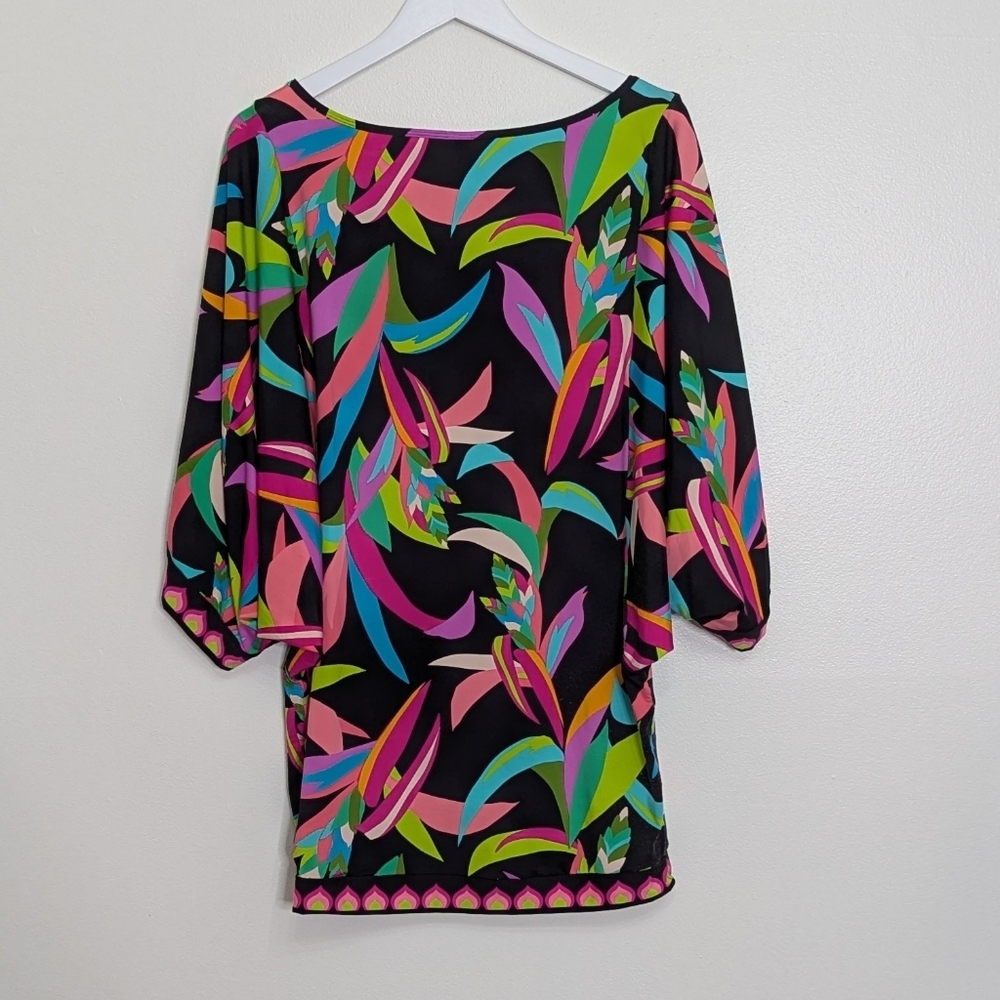 Trina Turk Cover Up Dress Small Black Birds Of Paradise Tunic - Picture 9 of 9